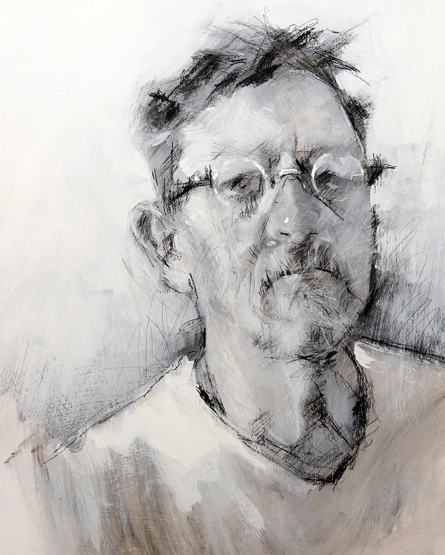   Lon Brauer ,  Self  Charcoal on Panel, 20 × 16 in. $3,000 