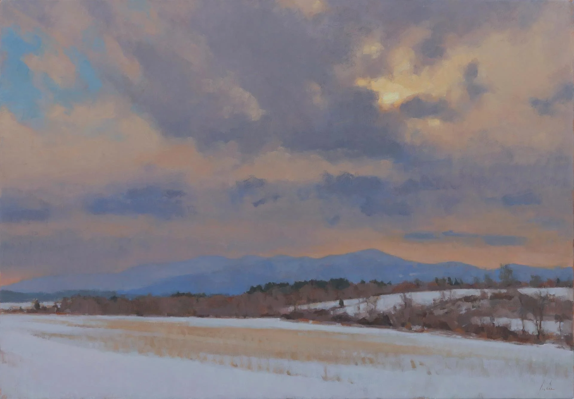   James Coe ,  Dramatic Winter Sky  Oil on Linen, 25 × 36 in. $6,700 