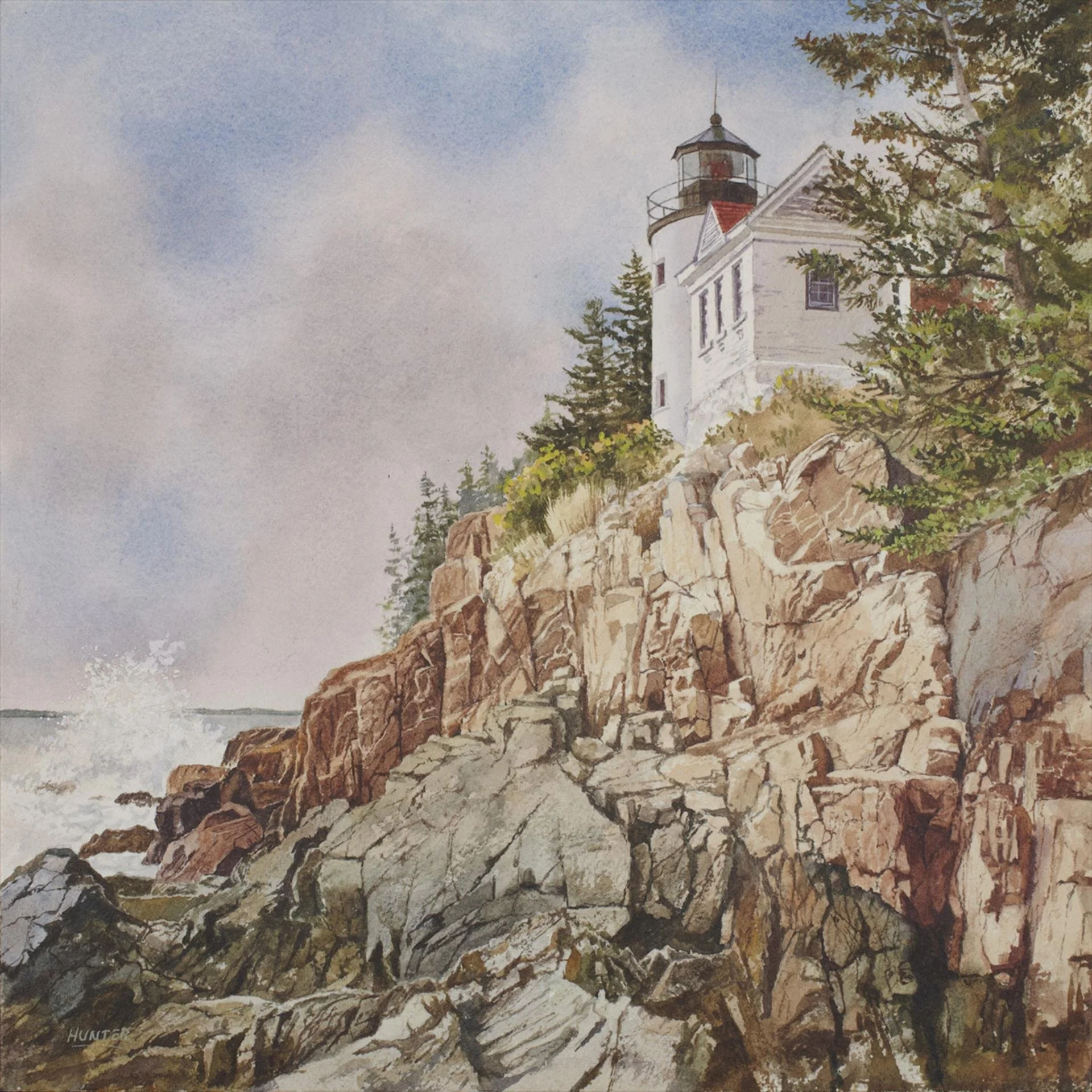  Ray Hunter ,  Bass Harbor, Maine  Watercolor, 12 × 12 in. $1,600 