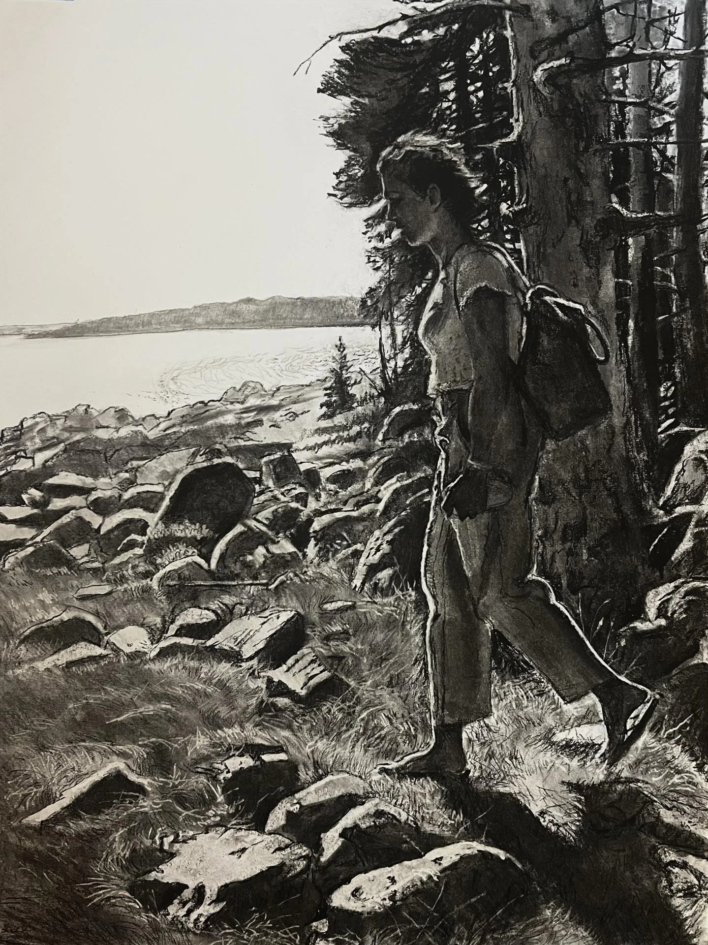   Frank Hyer ,  Carrying the Sun  Charcoal on Strathmore 400, 24 × 18 in. $3,100 