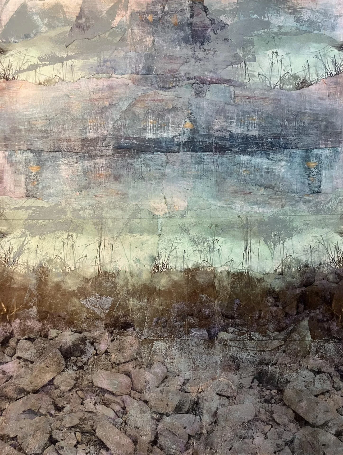   Tobi Klein ,  Storm at Cathedral Rocks  Photo Transfers, Paint, Paper, 24 × 18 in. $700 