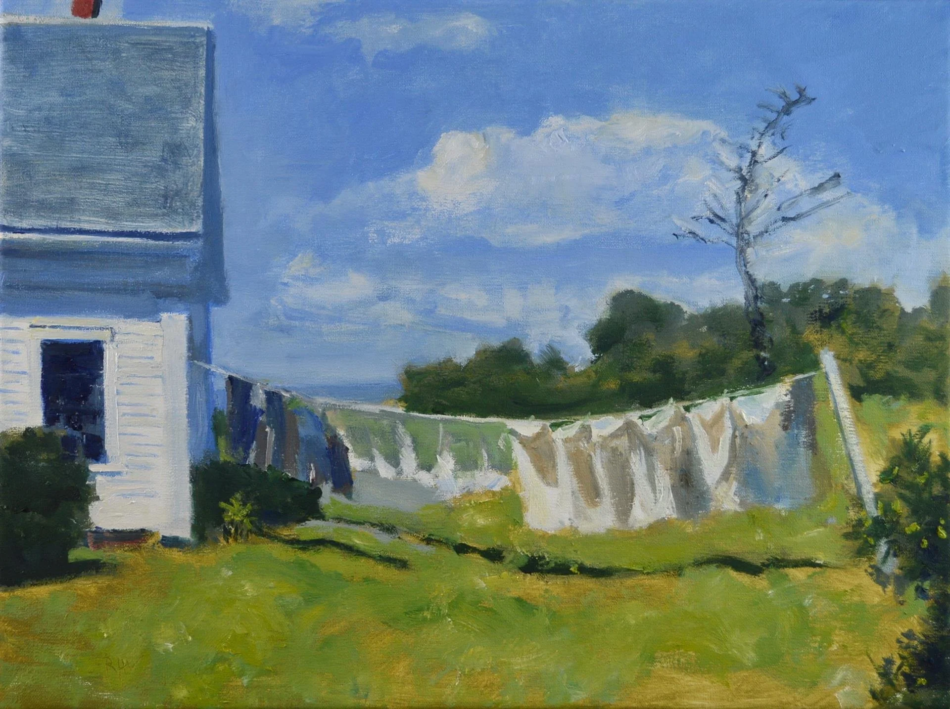   Robert Lafond ,  Monhegan Clothesline  Oil on Linen Canvas, 12 × 16 in. $700 