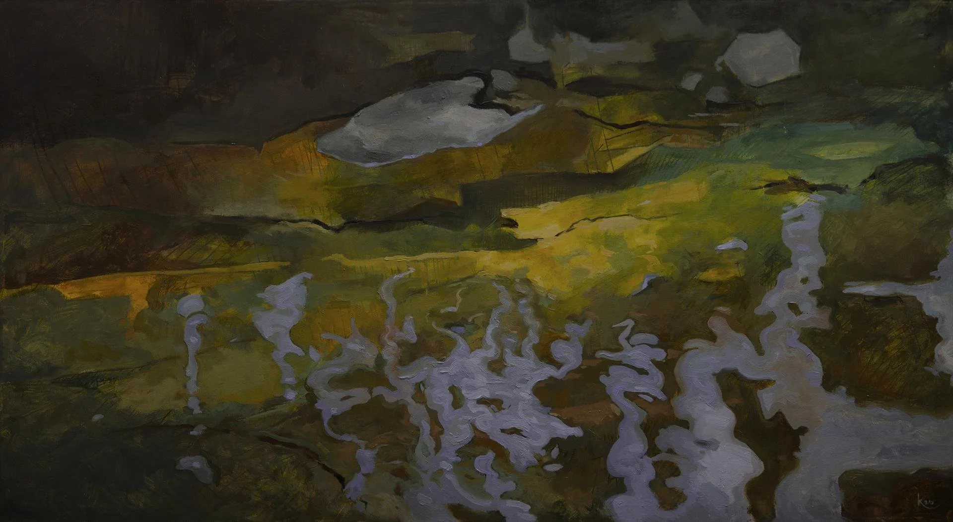   Katie Langford ,  Lamentation  Oil &amp; Colored Pencil, 13.5 × 24 in. $900 