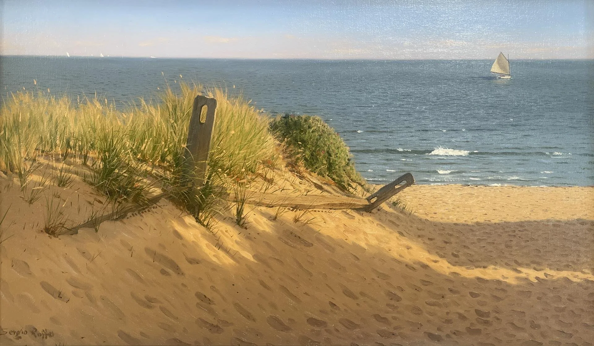   Sergio Roffo ,  The Quiet Length of Shadows  Oil, 18 × 30 in. $12,500 