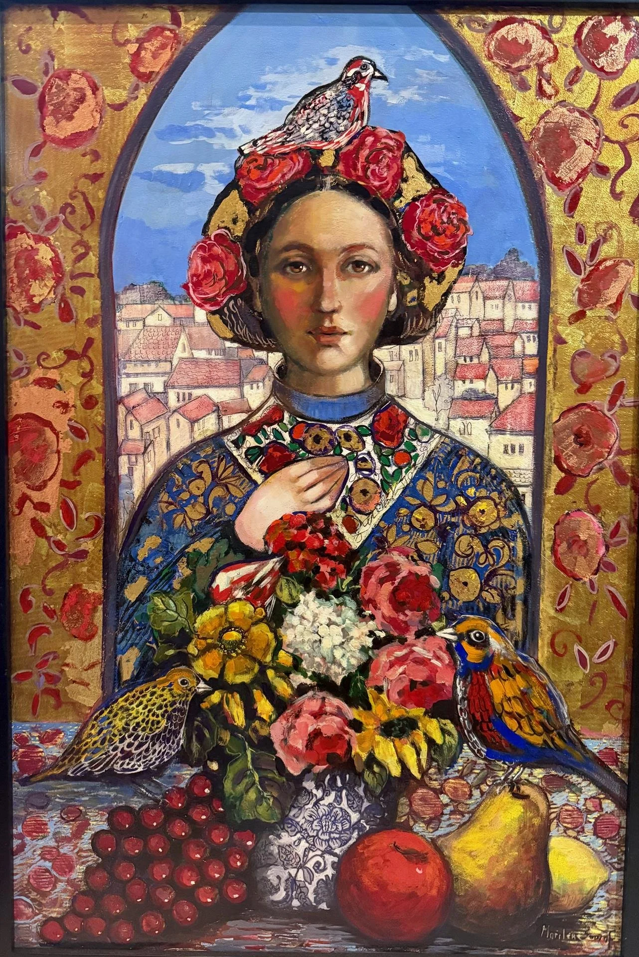   Marilene Sawaf ,  Through the Window  Casein, 36 × 24 in. $4,000 
