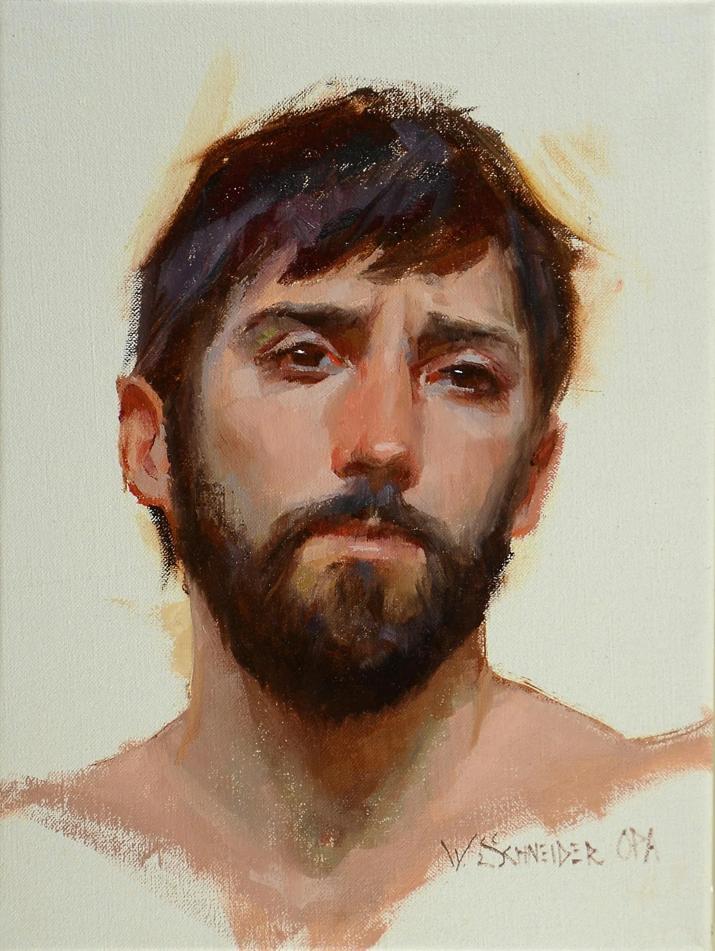   William Schneider ,  A Man of Sorrow  Oil on Linen on Panel, 16 × 12 in. $2,425 