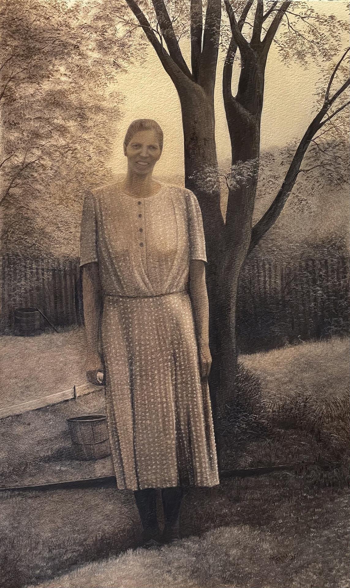   Katarina Spitzer ,  To Walk with You Again  Oil and Charcoal on 300lb Watercolor Paper, 30 × 18 in. $1,500 