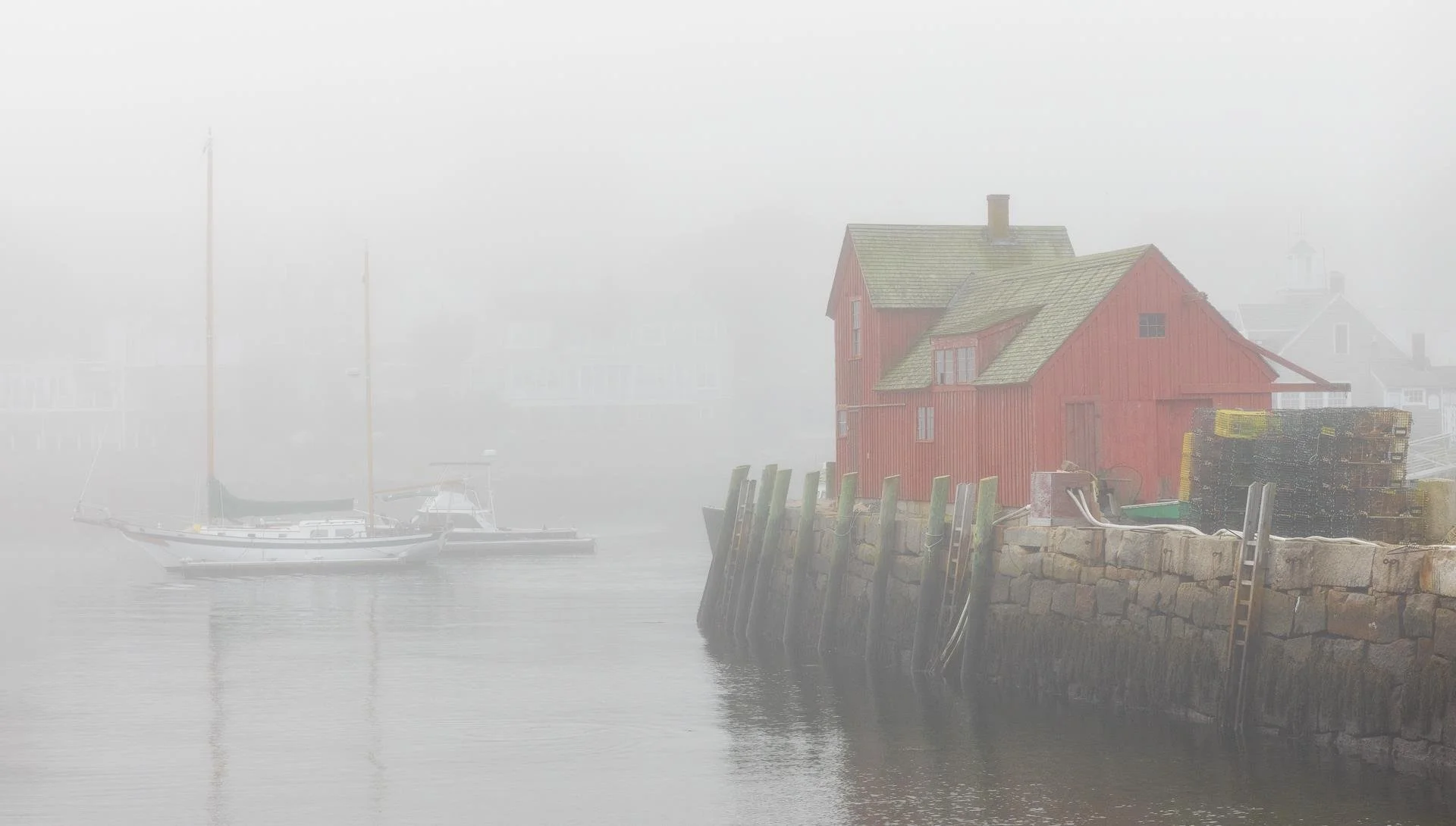   David Young ,  Foggy Morning at Bradley Wharf  Archival Digital Print, 10 × 18 in. $350 