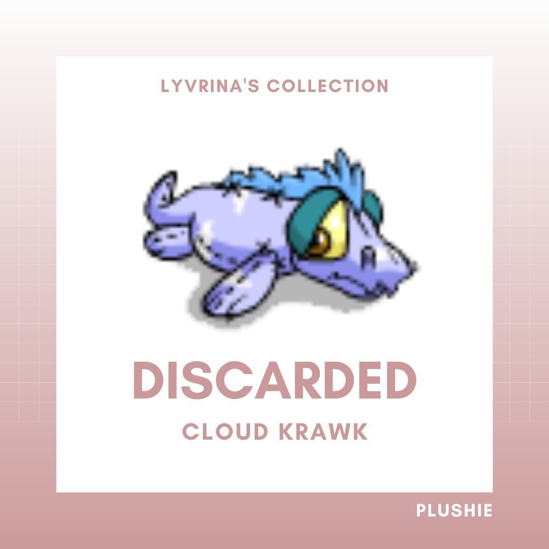 I wanted to share with you guys my plushie collection, or as I like to call them, my plushie pack! This one is my Discarded Cloud Krawk plushie. I don't have a name for it yet, but would love suggestions!

#neopets #krawk #cloud #cloudkrawk #discarde