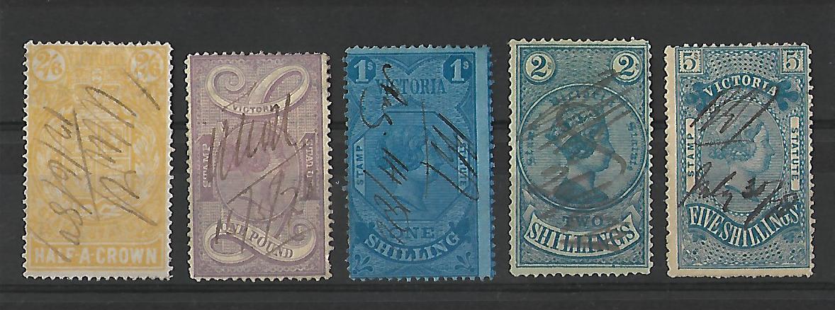 Victoria state revenue stamps from the late 1800's.