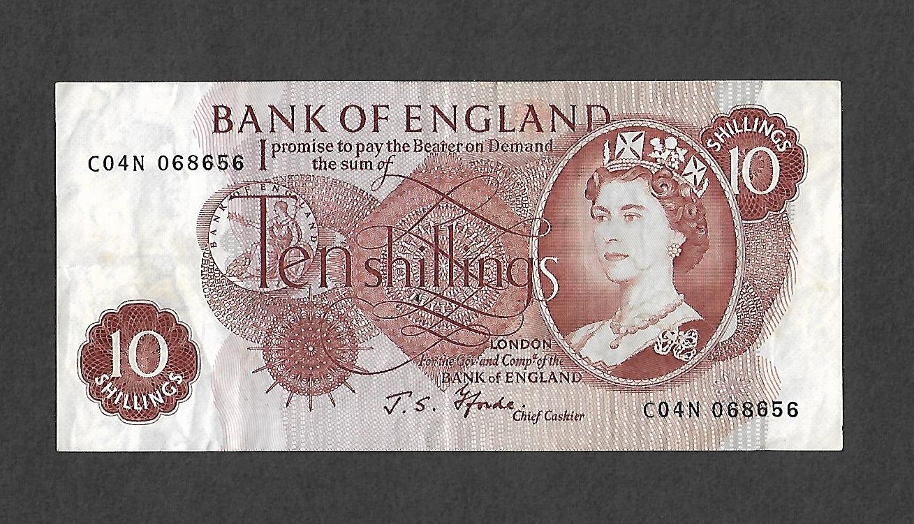 Queen Elizabeth II 10 Shilling Note J S Fforde Cashier.