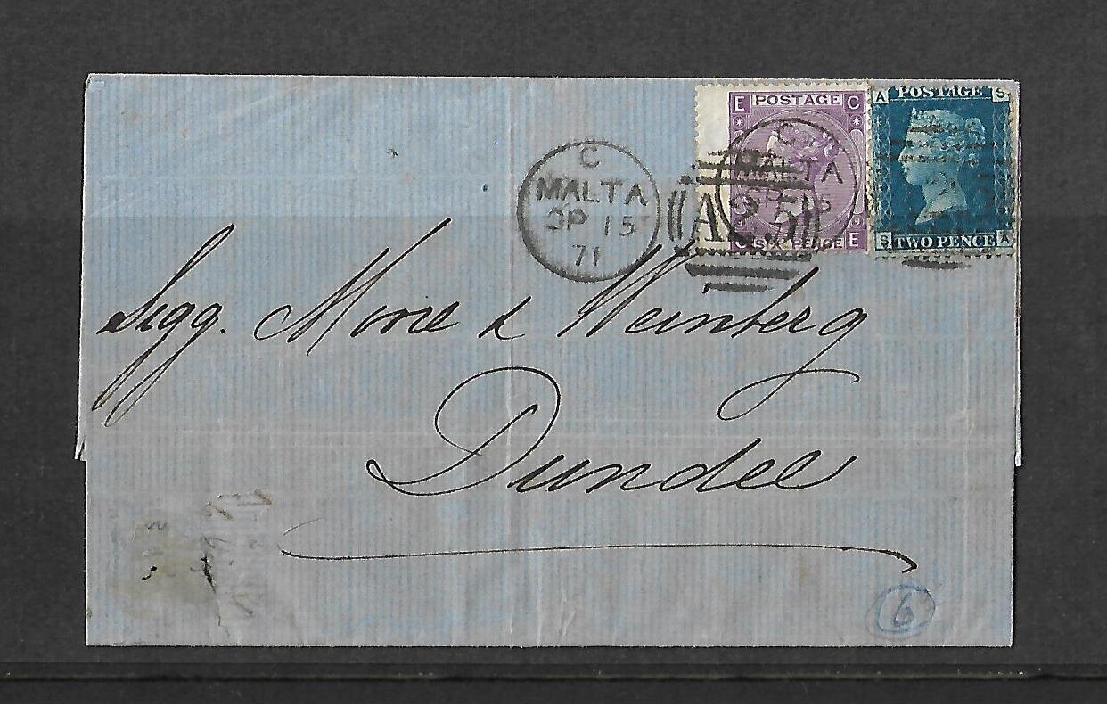 Cover Sent From Malta to Dundee 1871.