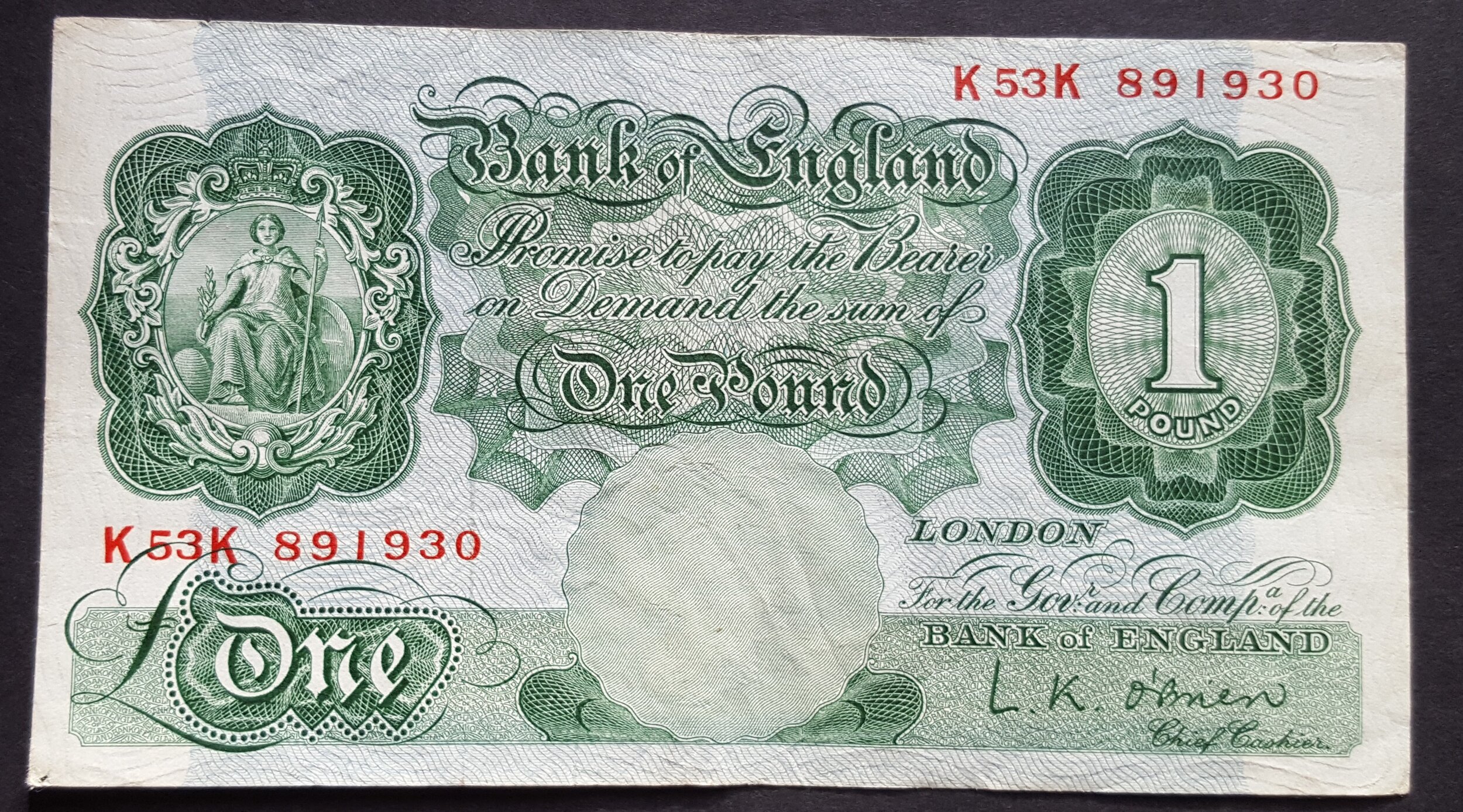 Bank of England £1 Note 1955 to 1962.