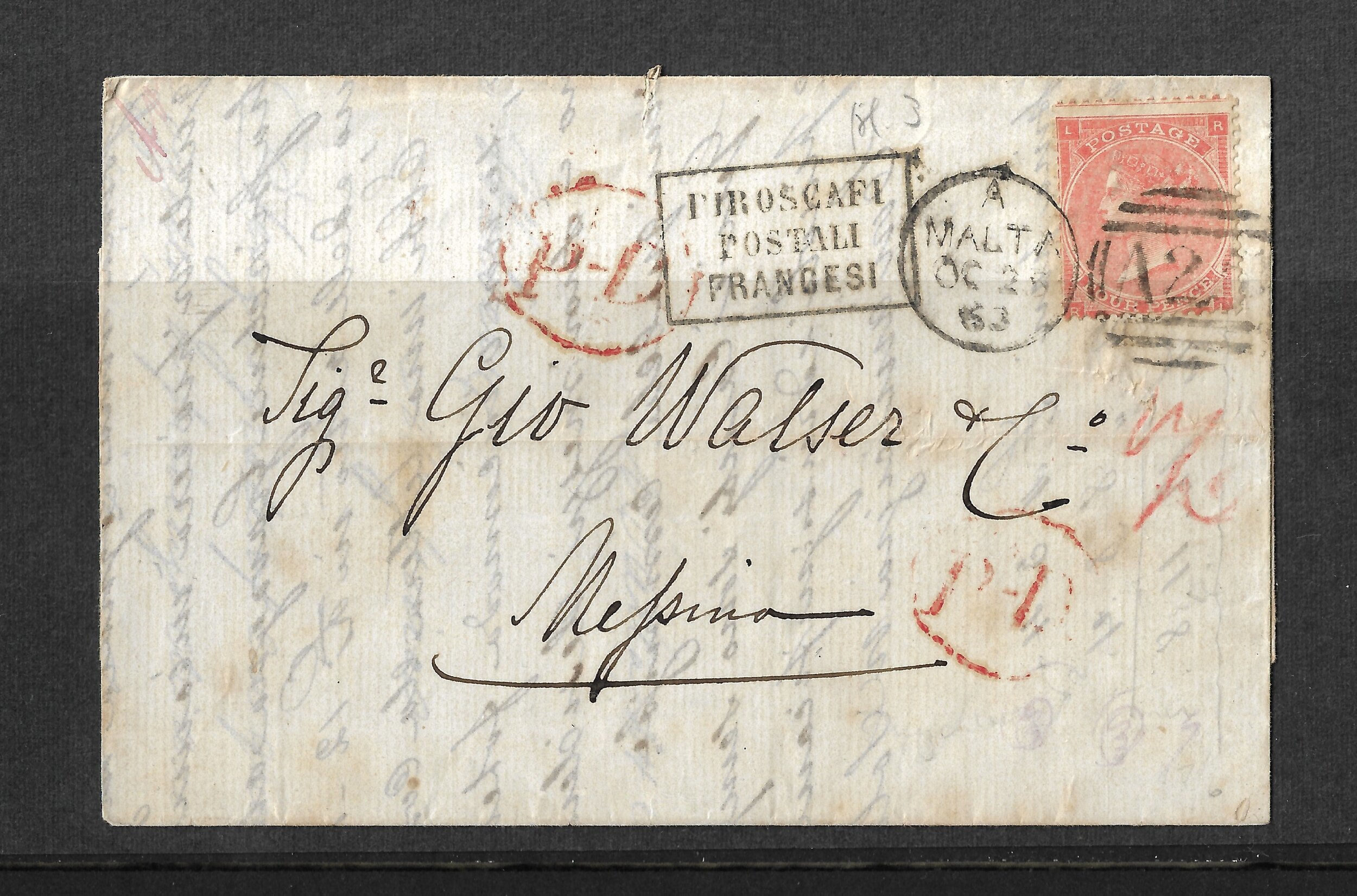 Cover Sent From Malta 1863.