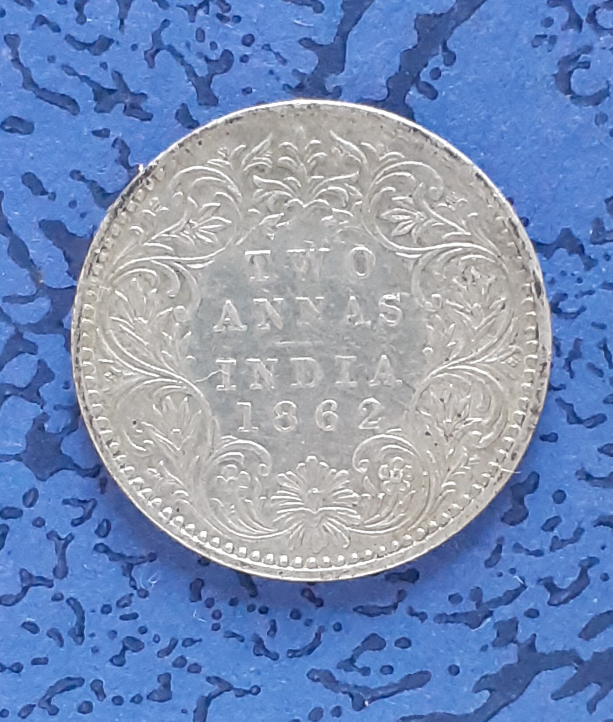 India British 1862 Two Annas Silver Coin.