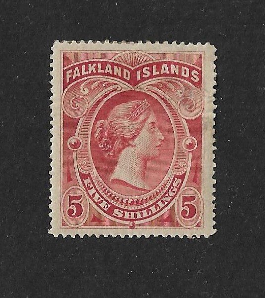 1898 Queen Victoria Falkland Islands 5 Shilling Red stamp.