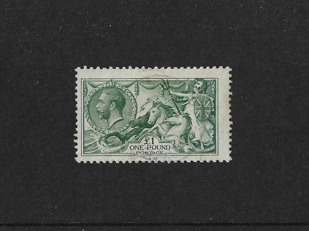 1913 £1 Green (Seahorse) Lightly Used Stamp. 