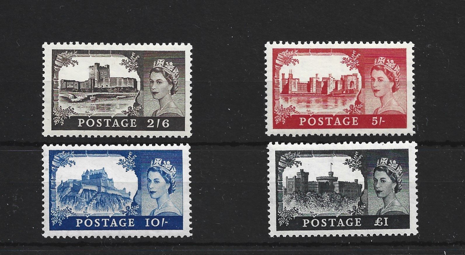 1955 Queen Elizabeth II St Edwards Crown Castles SG536 to SG539.