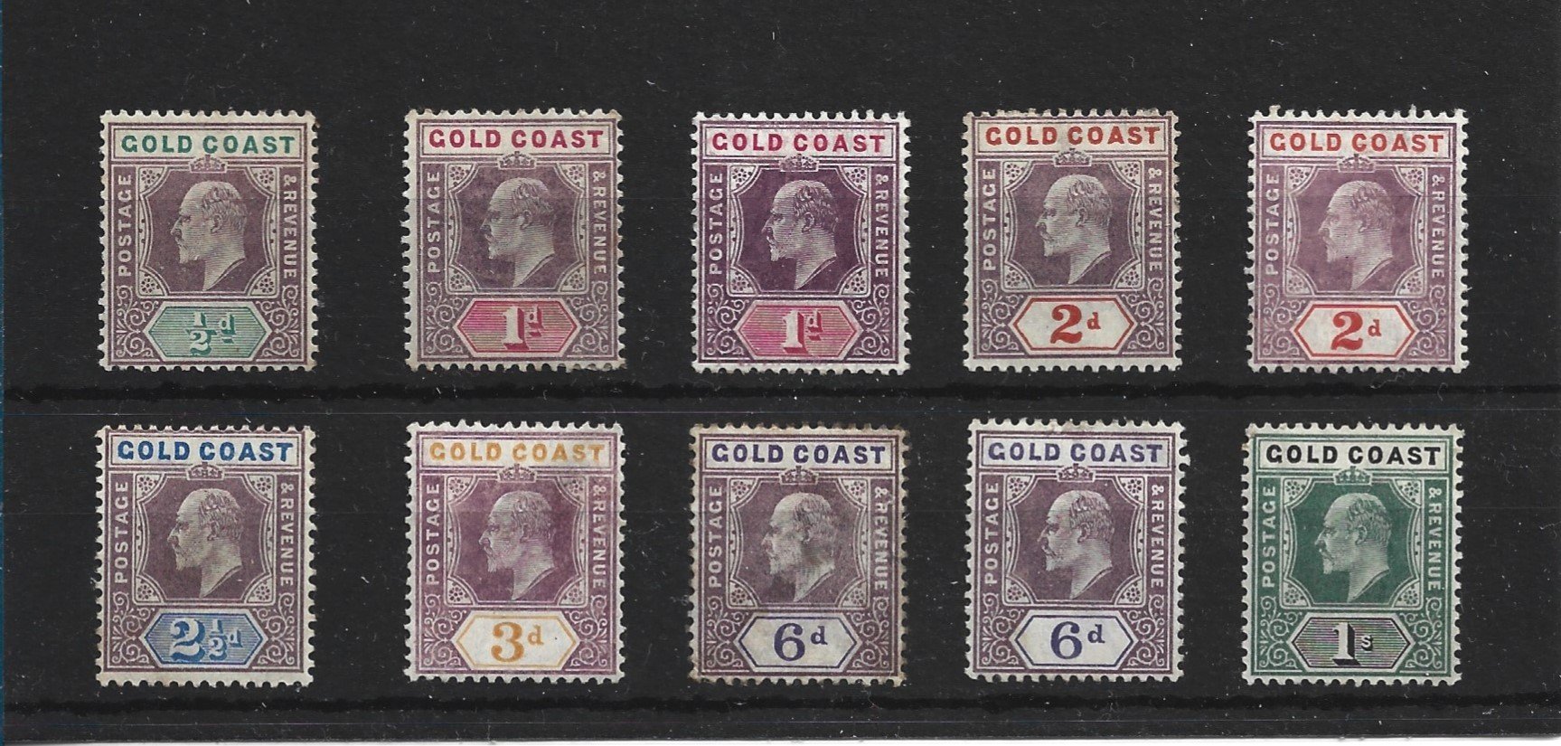 Edward VII 1902 Gold Coast Short Set of Stamps in Mint Condition.