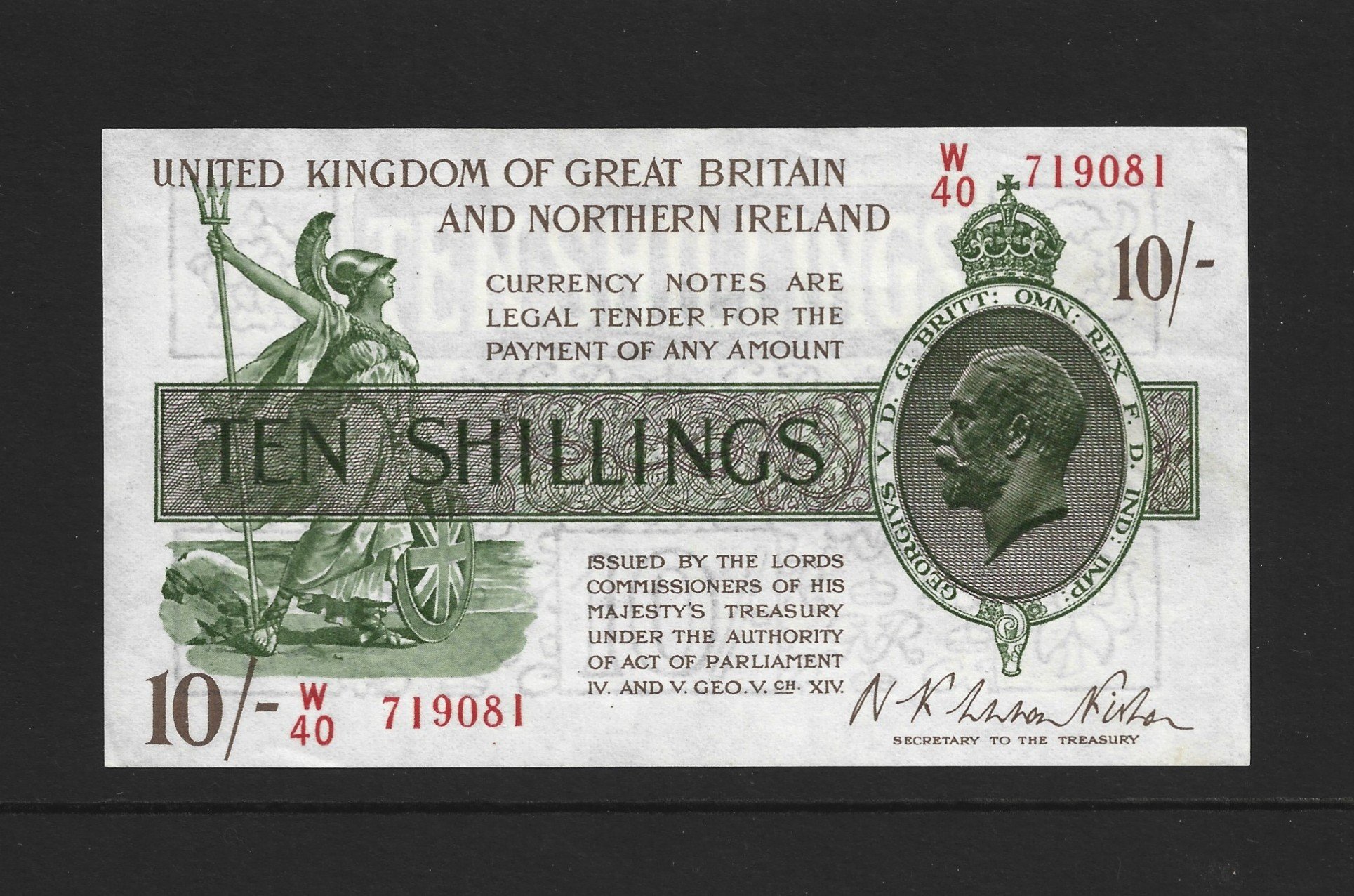 A Warren Fisher Ten Shilling Treasury Note.