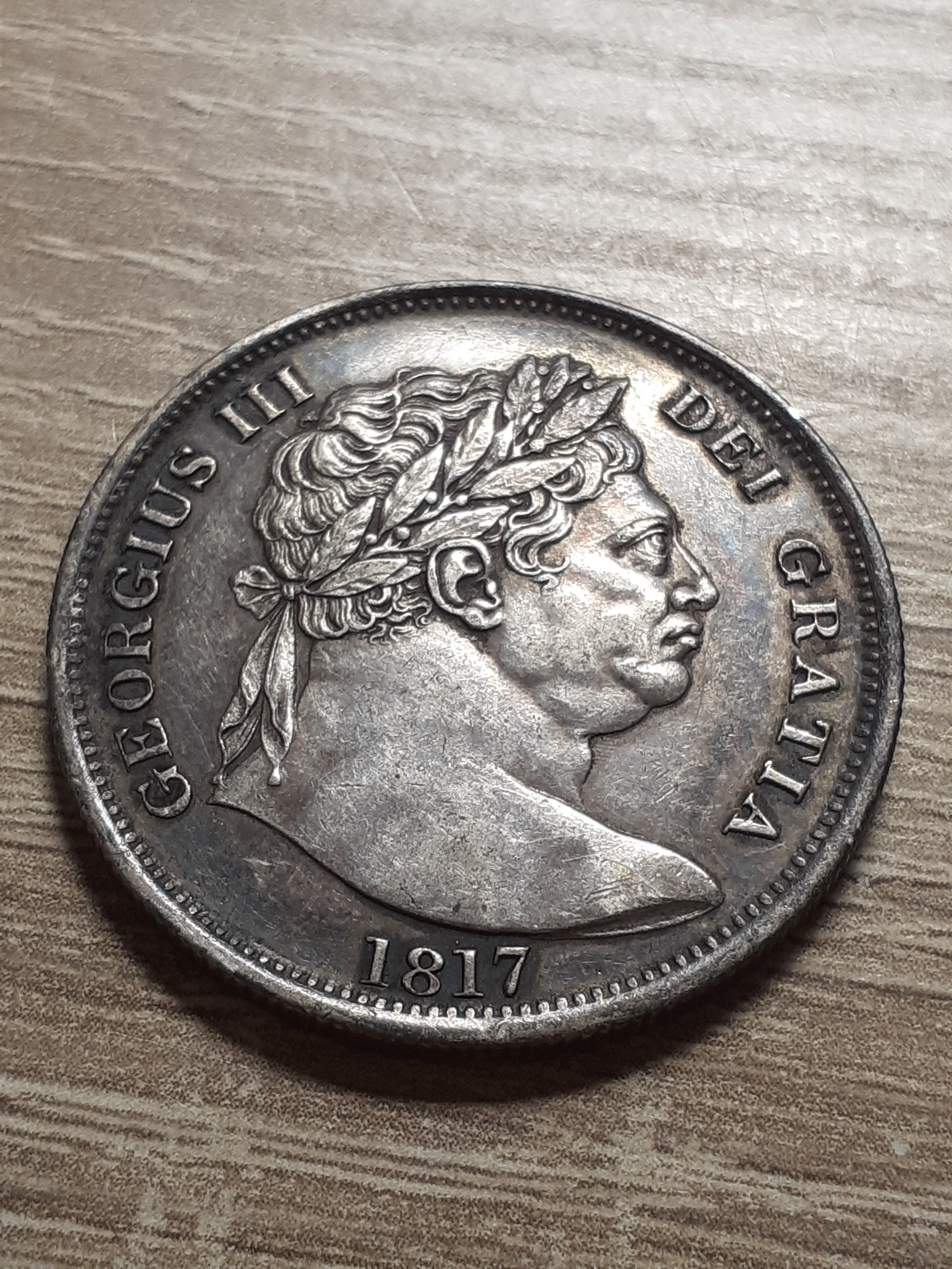 1817 George III 'Bull' Head Silver Half Crown.