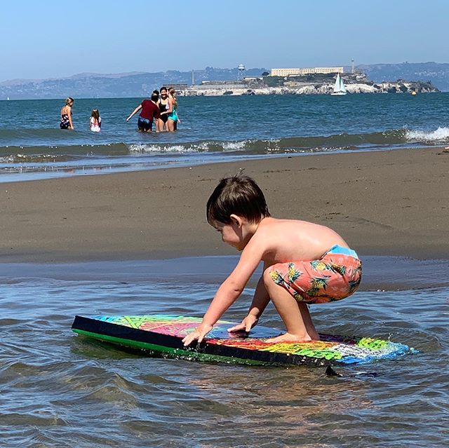 I&rsquo;m always impressed at how this kid picks up new sports. Today he saw some big kids skim boarding and proceeded to drag the boogie board over to the water and try it until he succeeded. I now have a 2-year-old who can skim board. 🌊 🏄