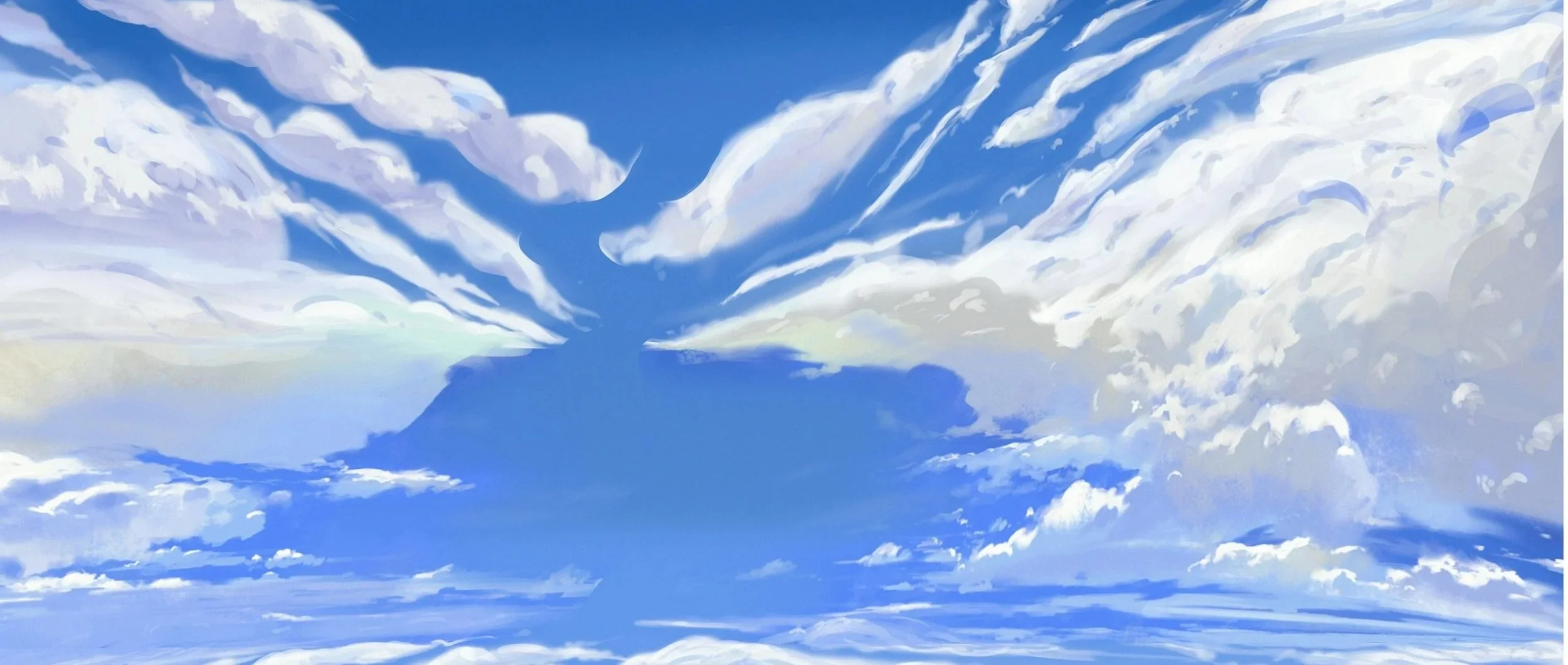 An illustration of a blue sky with white clouds stretched across it.