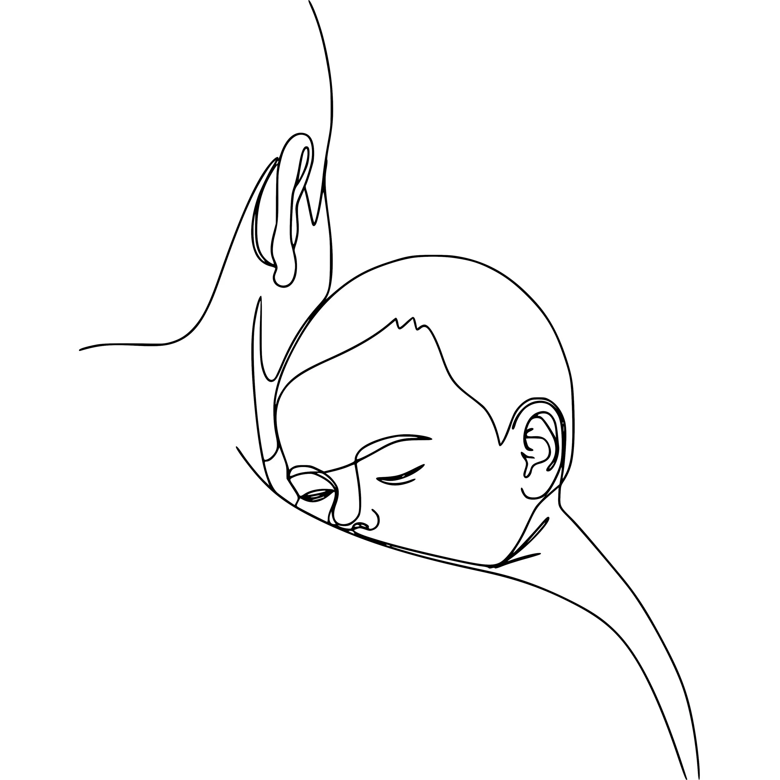 A line drawing of a baby and a mother.