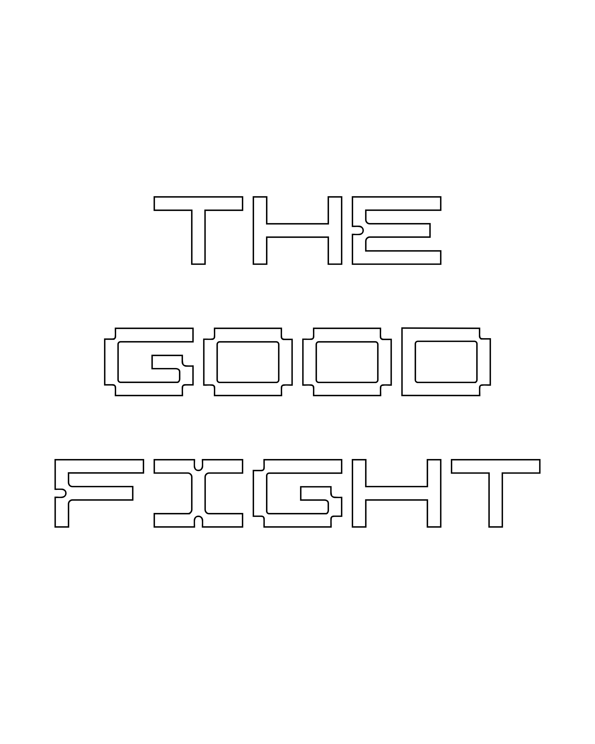 A stylized version of the words the good fight.