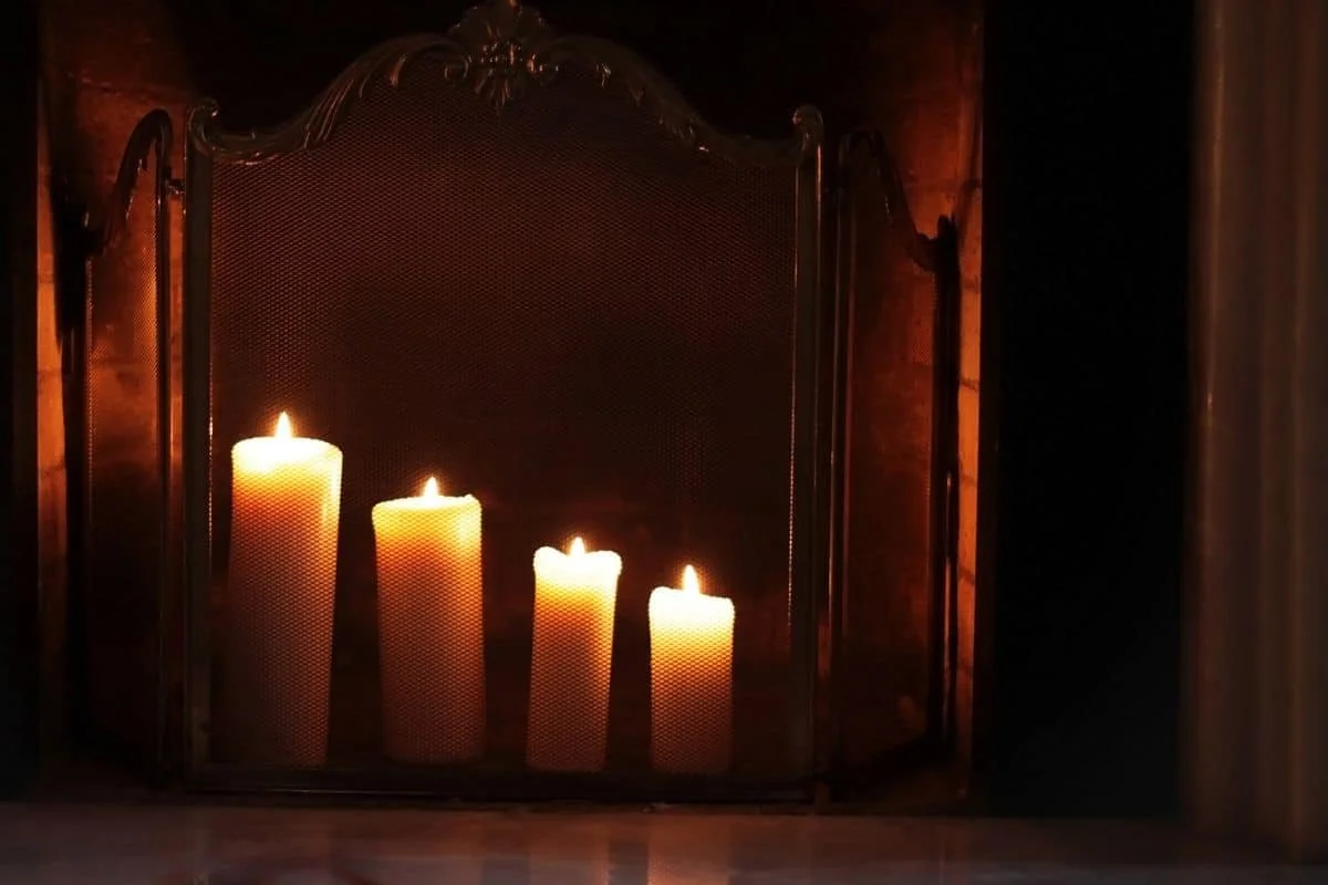 fireplace with candles