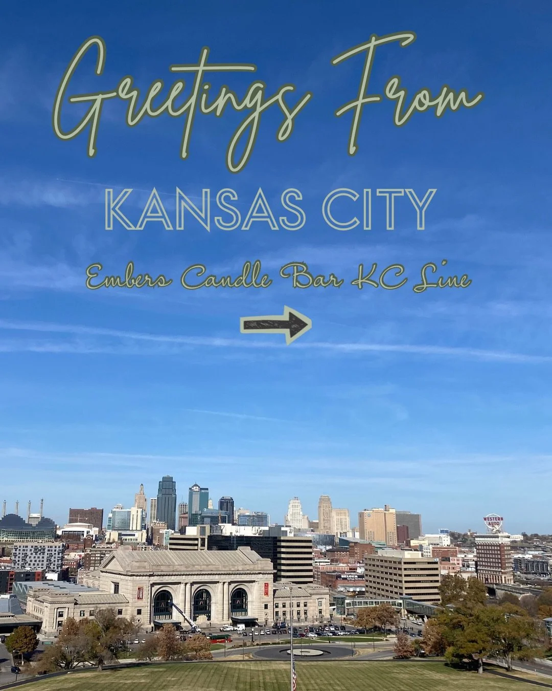 Greetings from Kansas City 💌🌆🕯️
&bull; 
Available in Store 🛍️
#kansascity #candles #kccandles