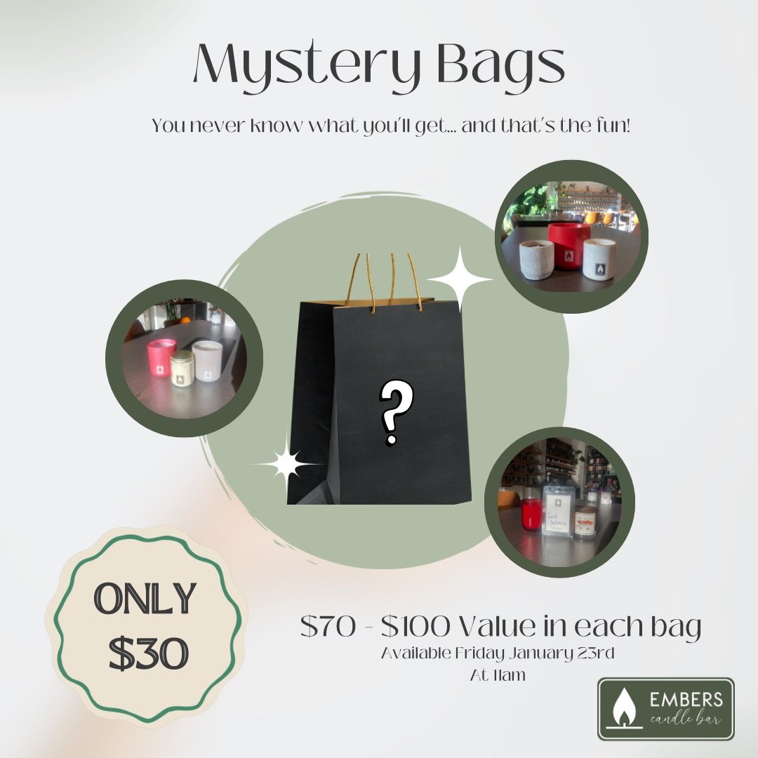 Our Candle Mystery Bags are filled with a variety of candles, amazing scents, and even better savings!
&bull;
Weather update: The Downtown Lee&rsquo;s Summit Shovel the Sidewalk Sale has been postponed. However, we couldn&rsquo;t wait any longer. MYS