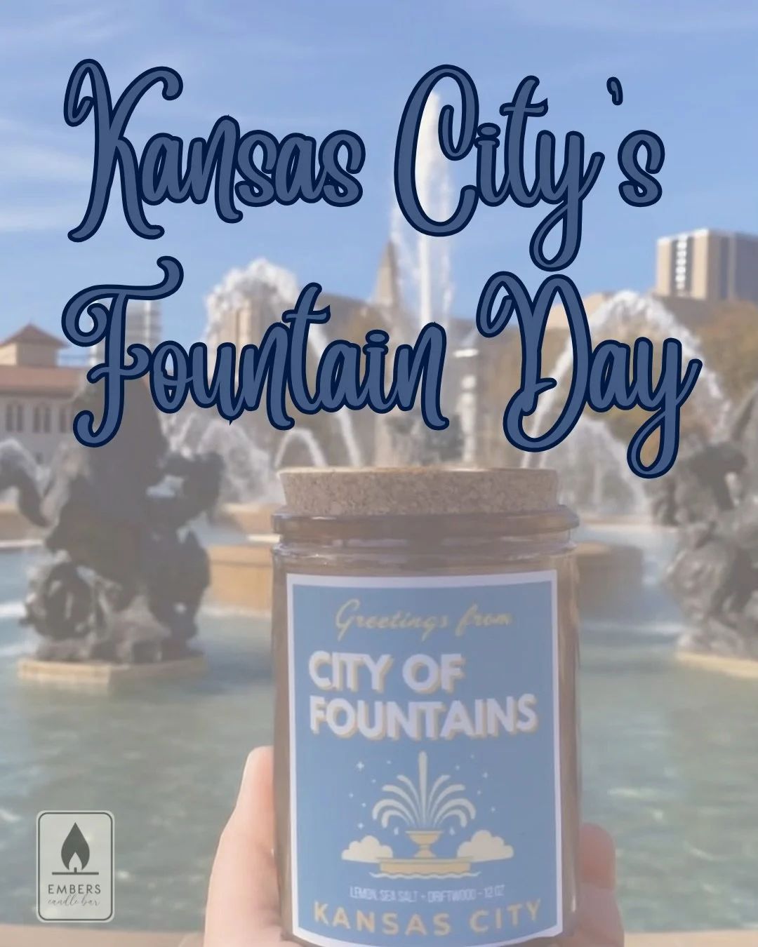 Today is Kansas City&rsquo;s Fountain Day ⛲️
As the City of Fountains comes back to life after winter, bring that feeling home with our City of Fountains KC candle, available in-store and on our website! 💙🫧

#candlelovers #cityoffountains #fountain
