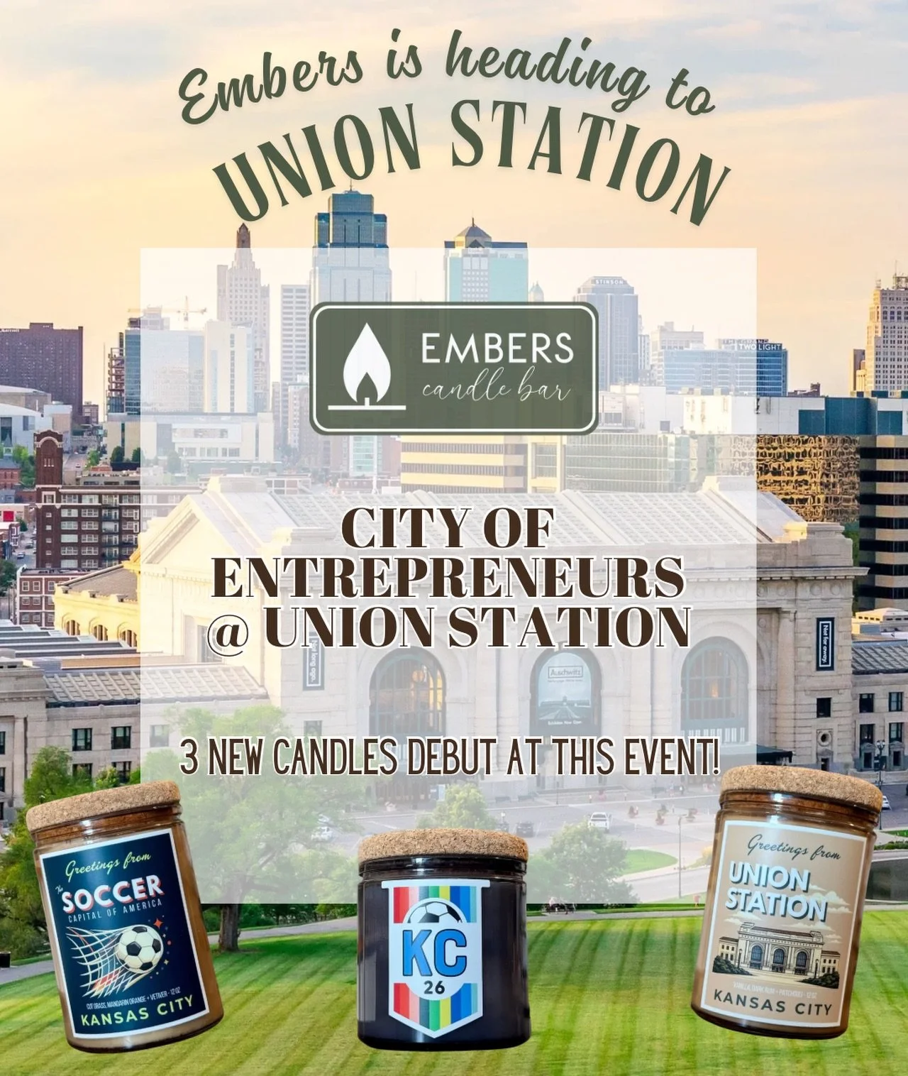 We&rsquo;re excited to announce that Embers Candle Bar will be apart of City of Entrepreneurs at Union Station! ✨
Come shop with us, pour custom perfume, and experience all this event has to offer! 

📍 Union Station
🗓 June 11th &ndash; July 12th
⏰ 