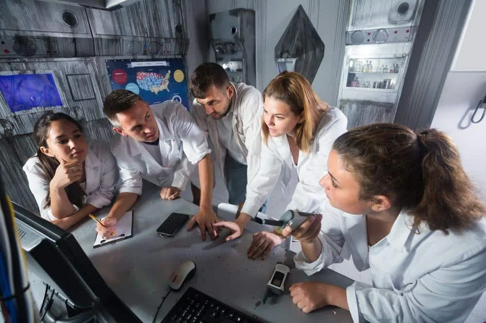 Group solving puzzles together in a Kansas City escape room