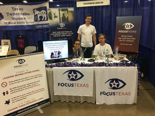 Doctors-in-training for optometry are seen at a Texas Democratic Party (TDP) state convention at a booth to bring awareness to a new coalition, Focus Texas, to change eye care laws in the state. (Photo: Contributed photo)