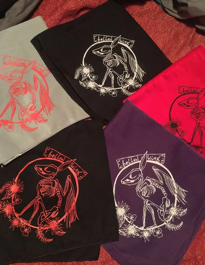 Bellow Wing winged rabbit skeleton bandanas in multiple colors