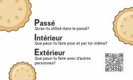 TrousseMentale wallet card, back, with coping prompts and a QR code (French)