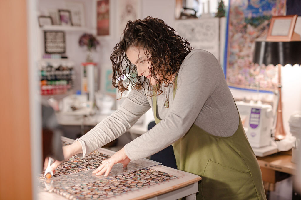 Christina at the cutting table