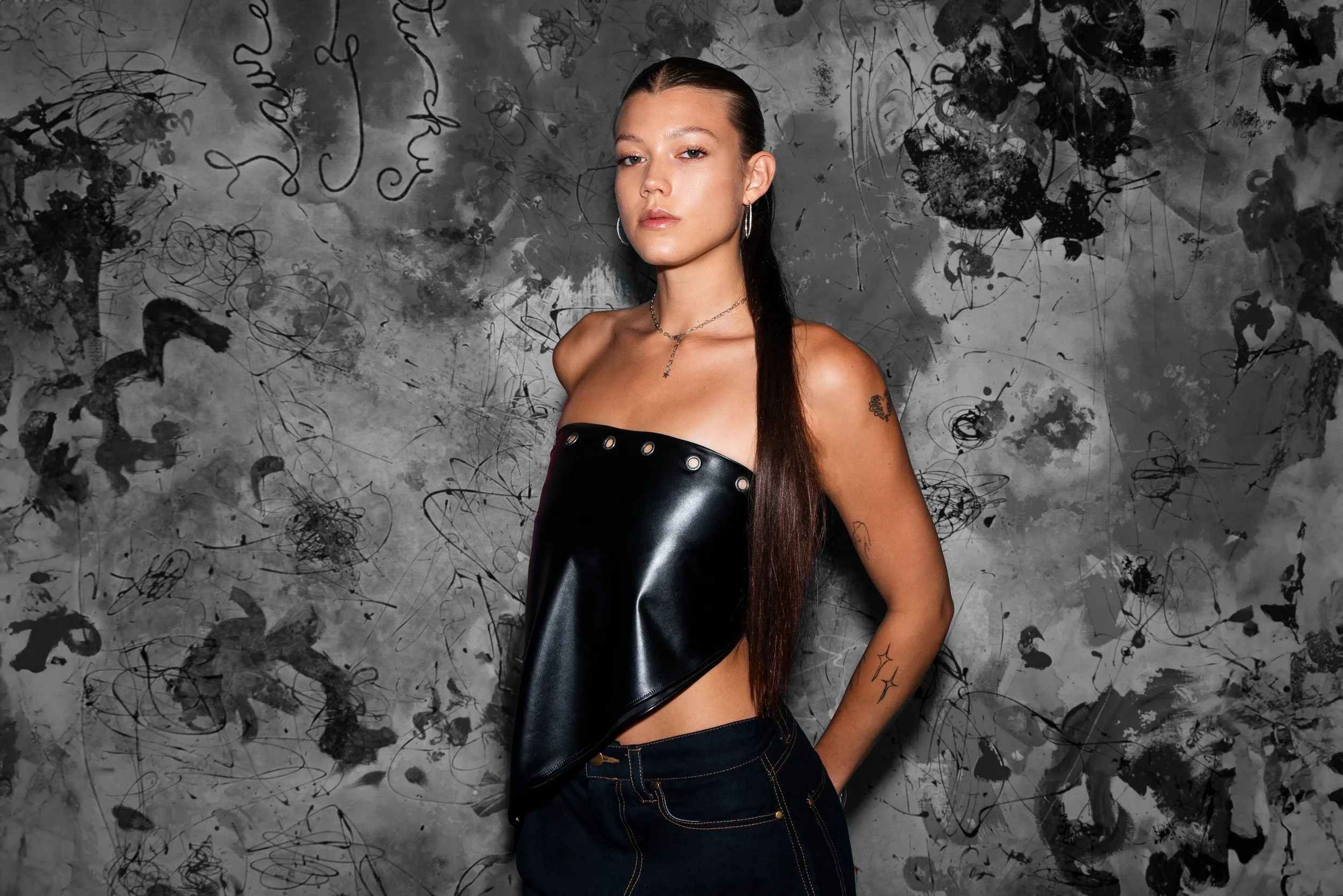 bluestory, Vegan Leather Eyelet Bandana. Designed by Lauren Stucky. Owned and Produced in Los Angeles. bluestory, is also sold on Amazon.