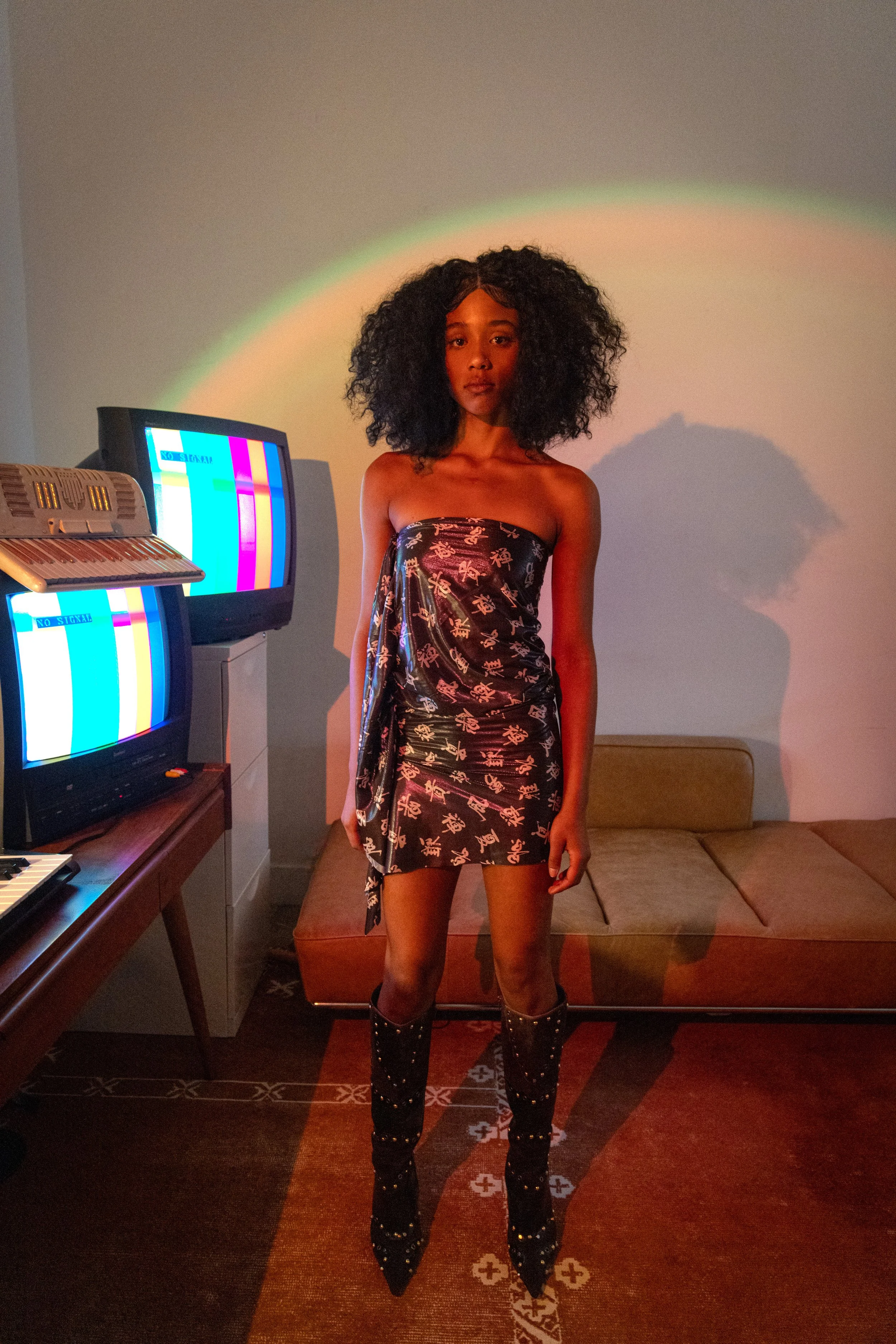 Tube Dress with Side Panel in Mandarin