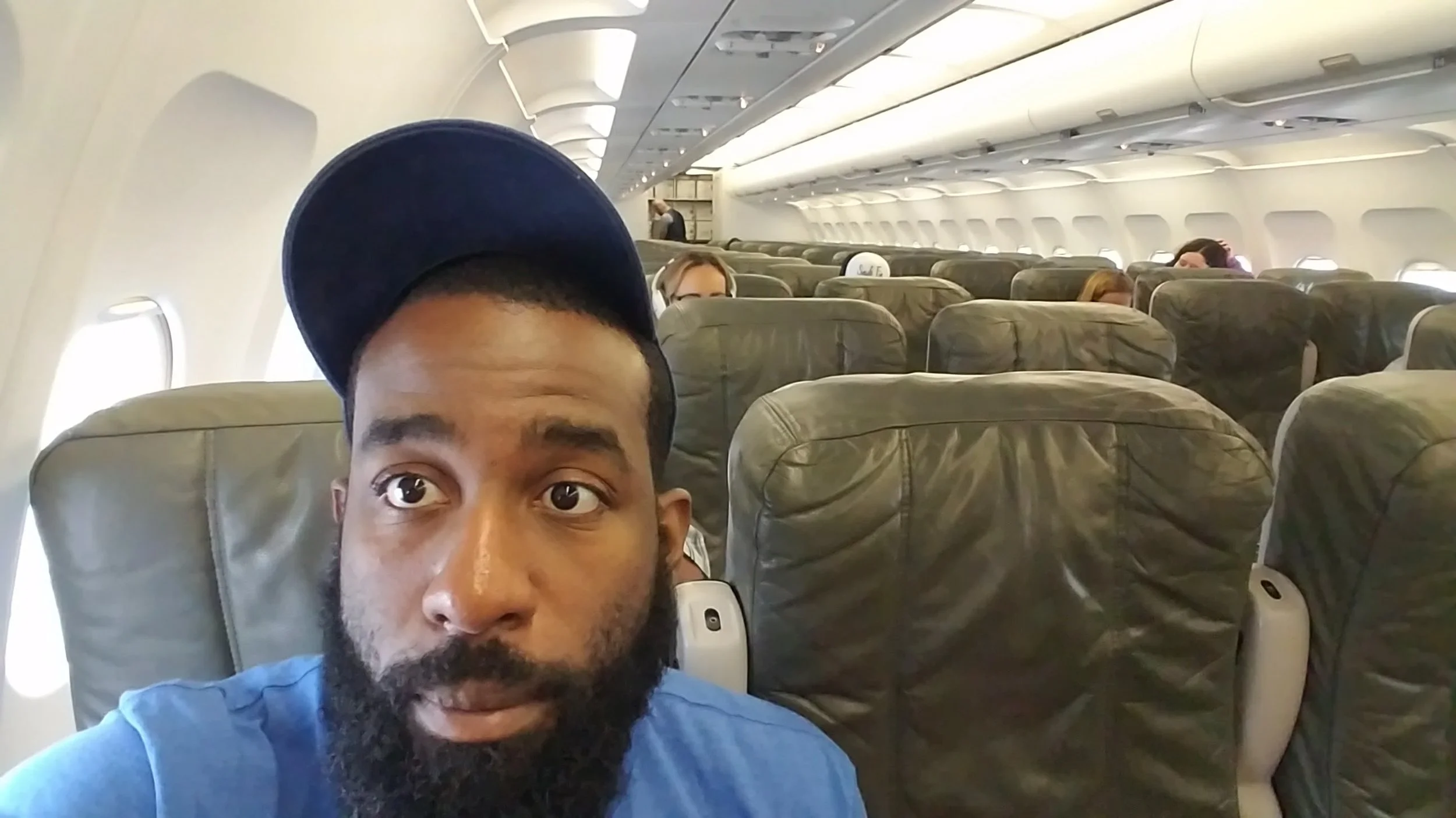 The empty plane on my way back to San Juan a few weeks after Maria