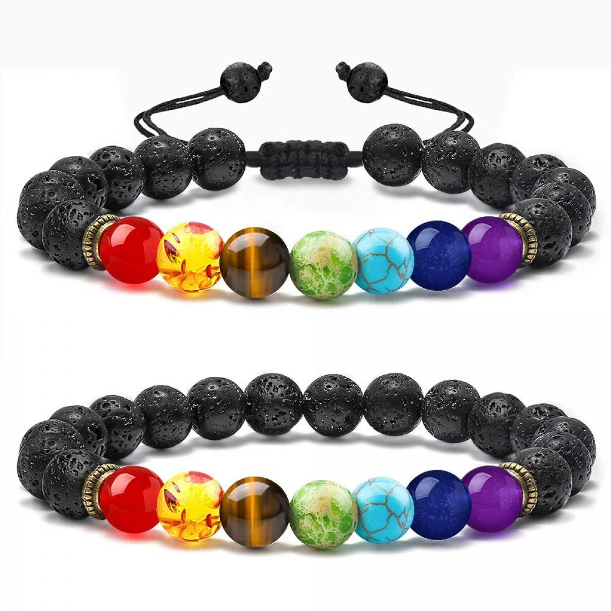 7 Chakra Bead Bracelet with Lava Stone 
