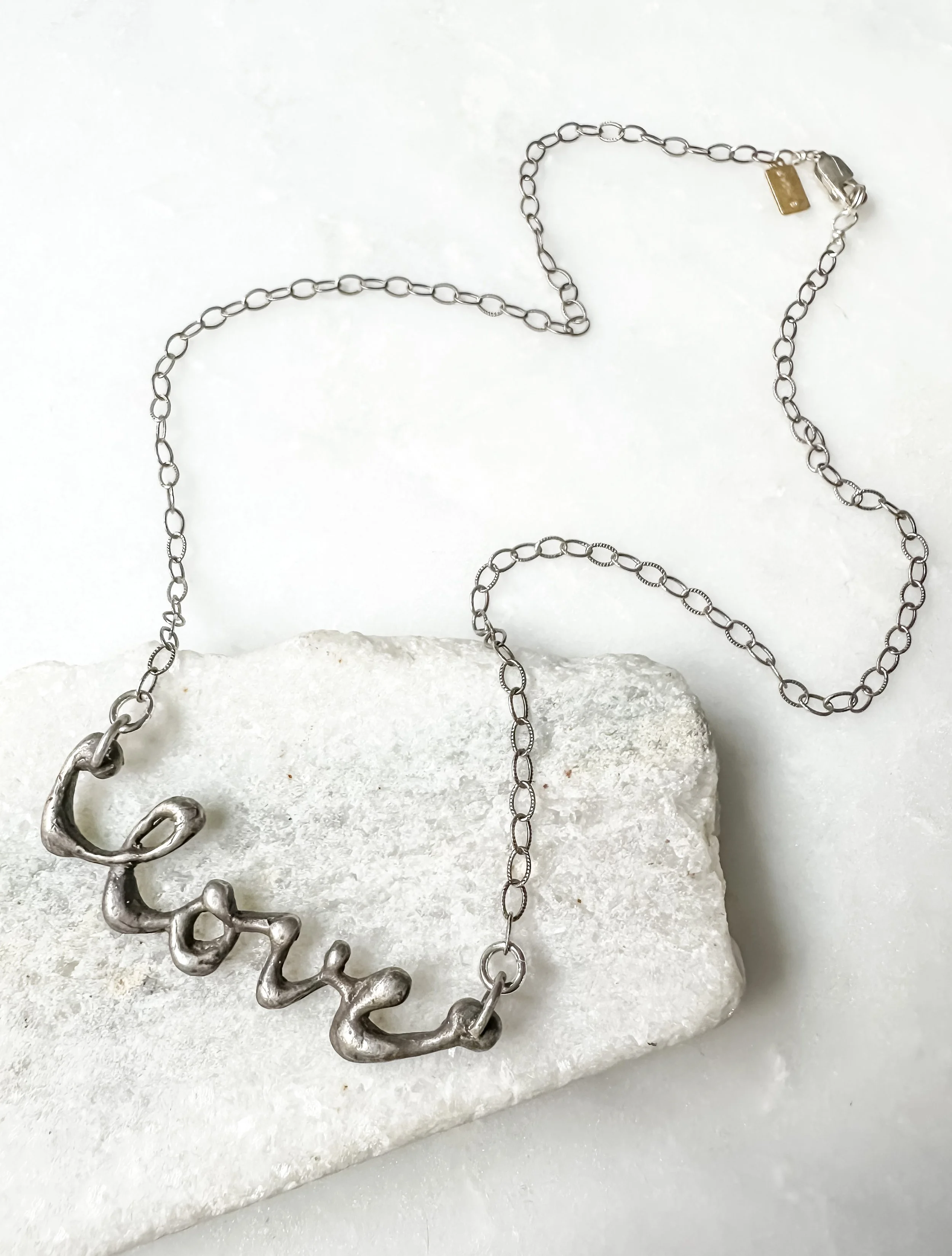Love pendant necklace // Sterling w/ 14k yellow or rose gold, oxidized + sterling chain