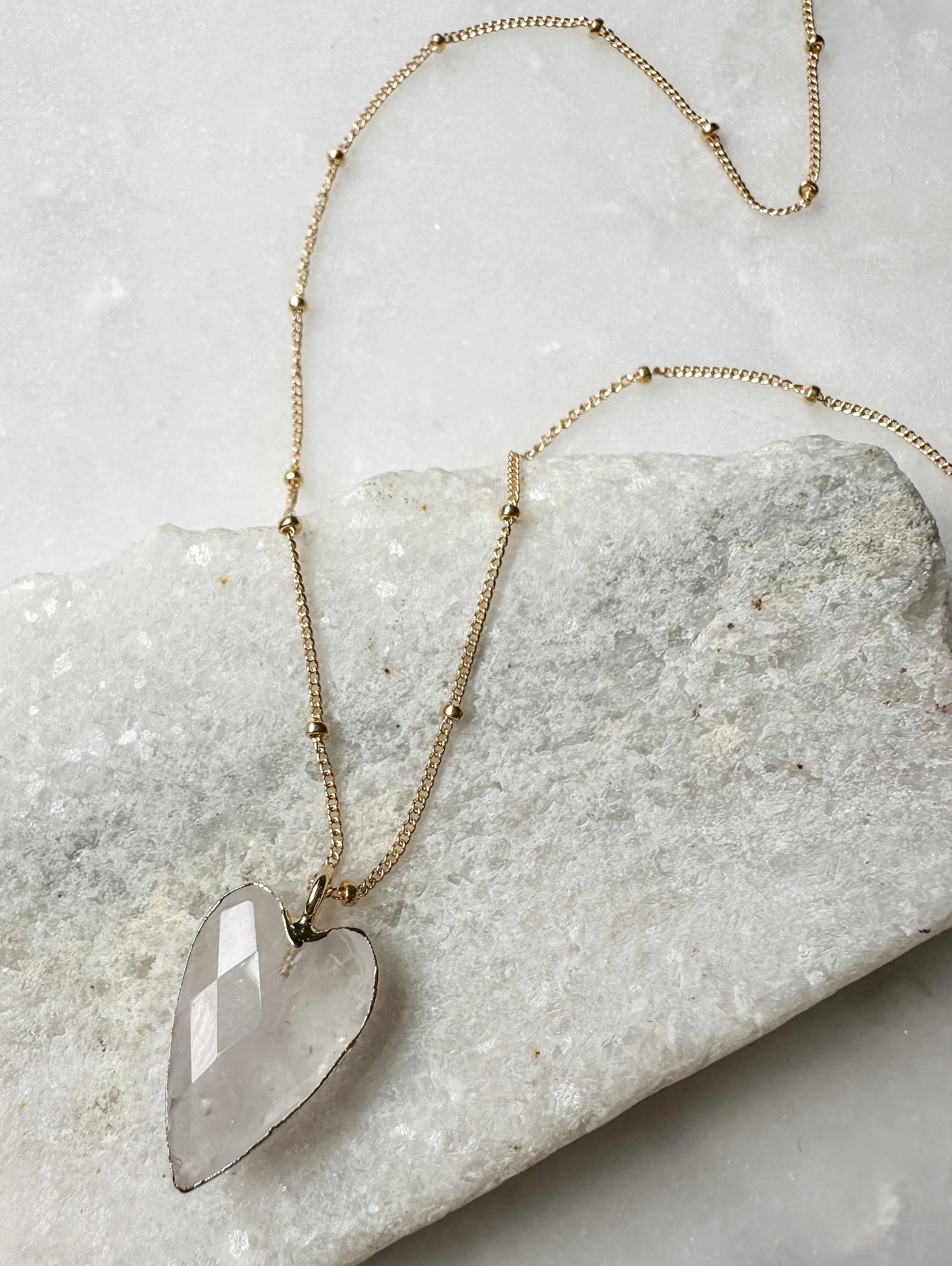 Rock crystal quartz heart pendant charm necklace // 14k gold fill