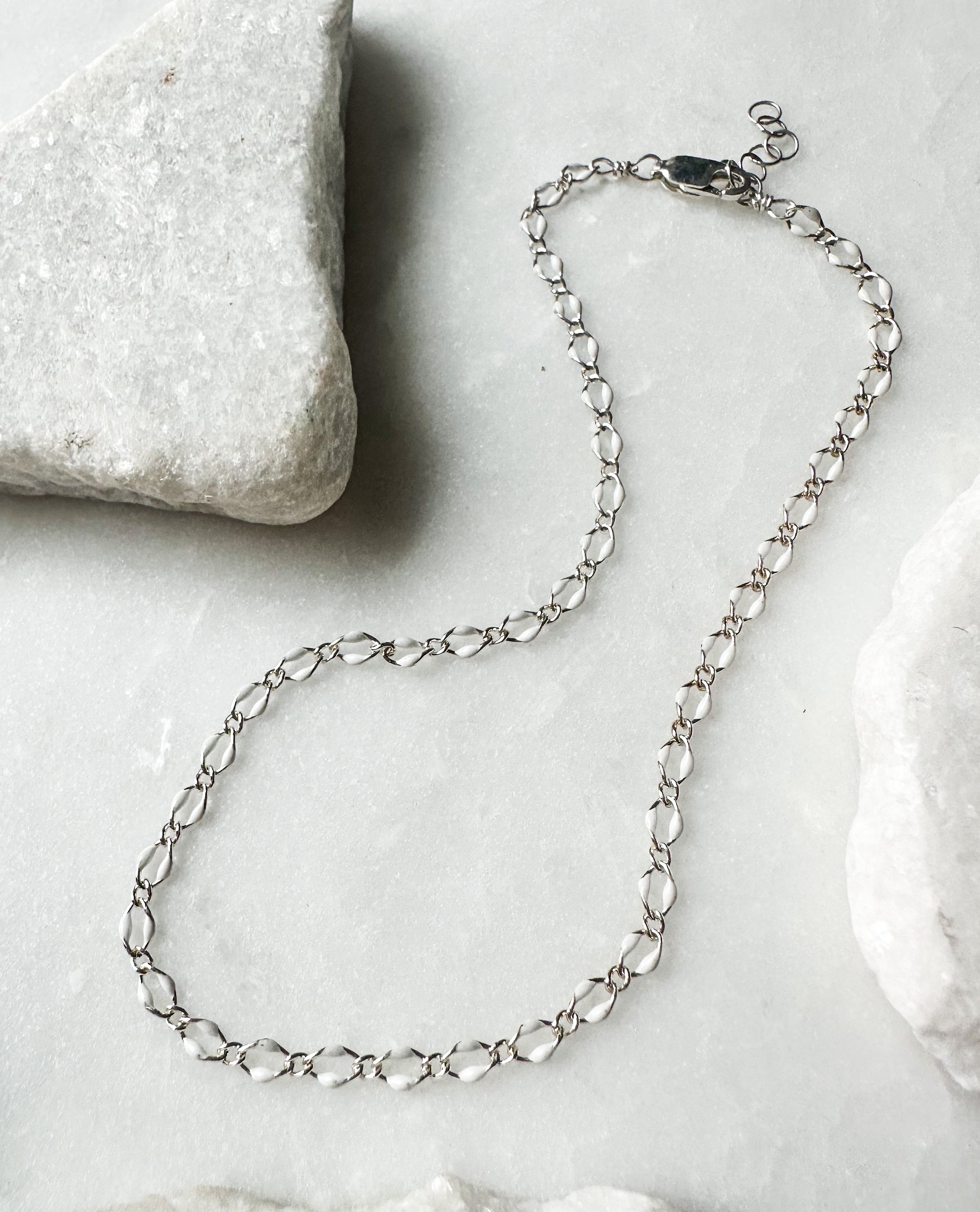 White enamel chain anklet_Rach B Jewelry_RB1305_1.JPEG