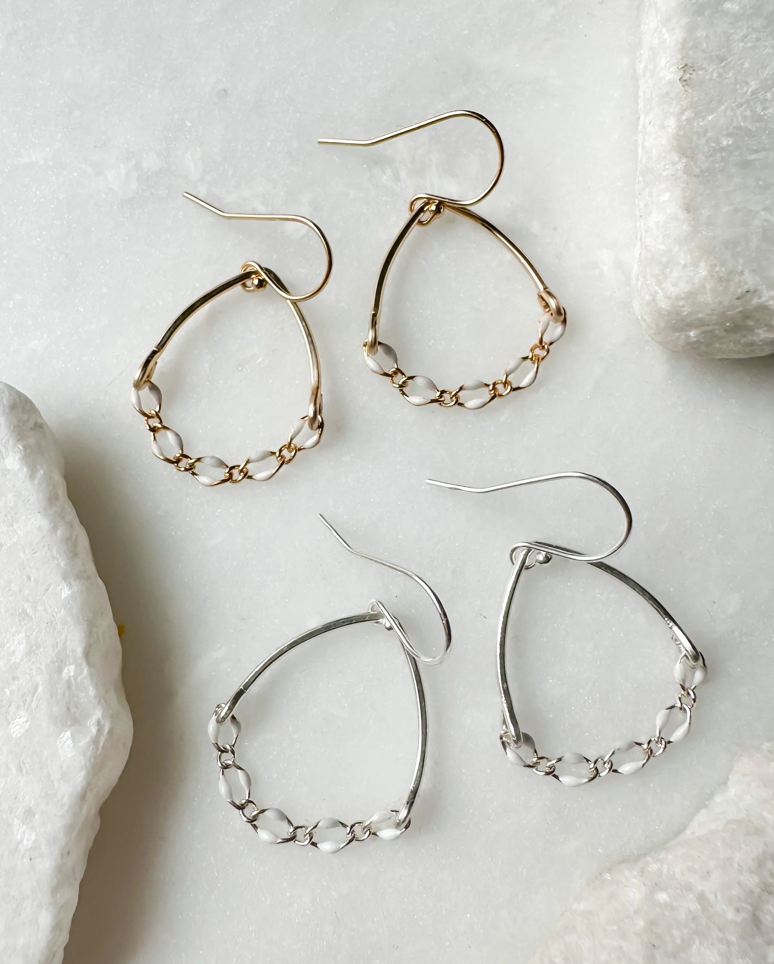 Small white enamel drape earring_RB1295_Rach B Jewelry_1.JPEG