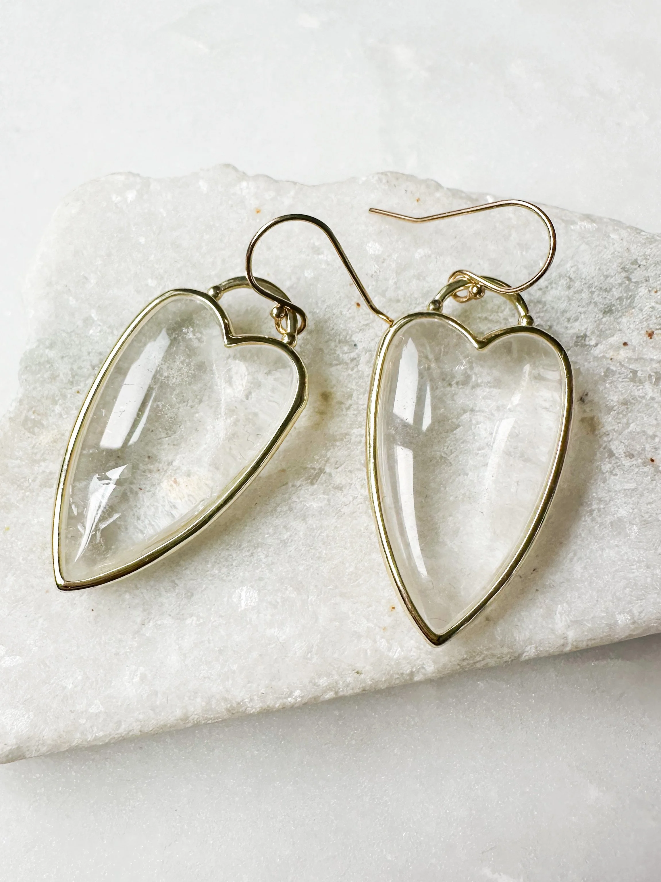 Rock crystal quartz heart locket pendant earring // 14k gold fill