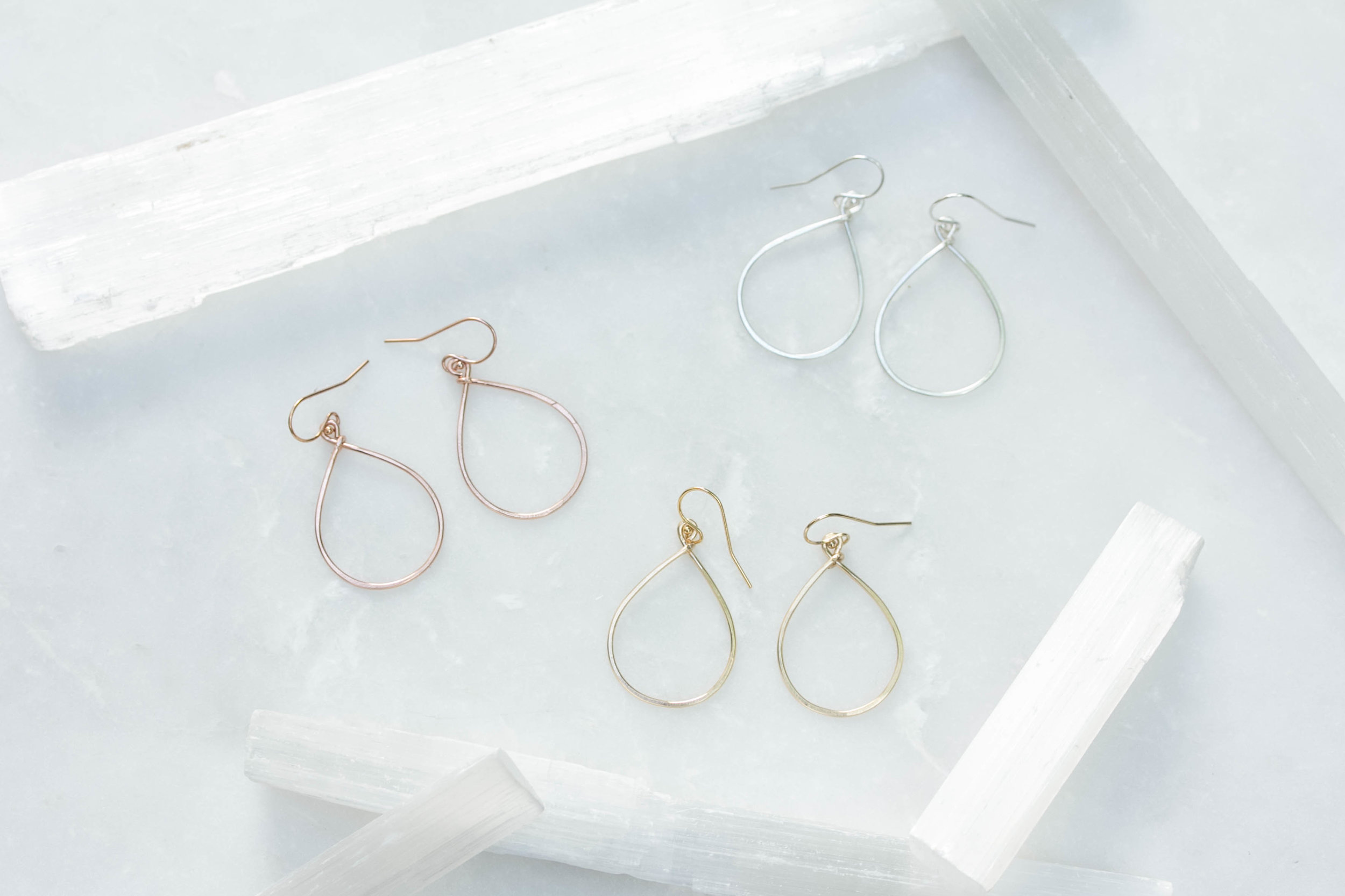 Small everyday handmade teardrop hoop earrings