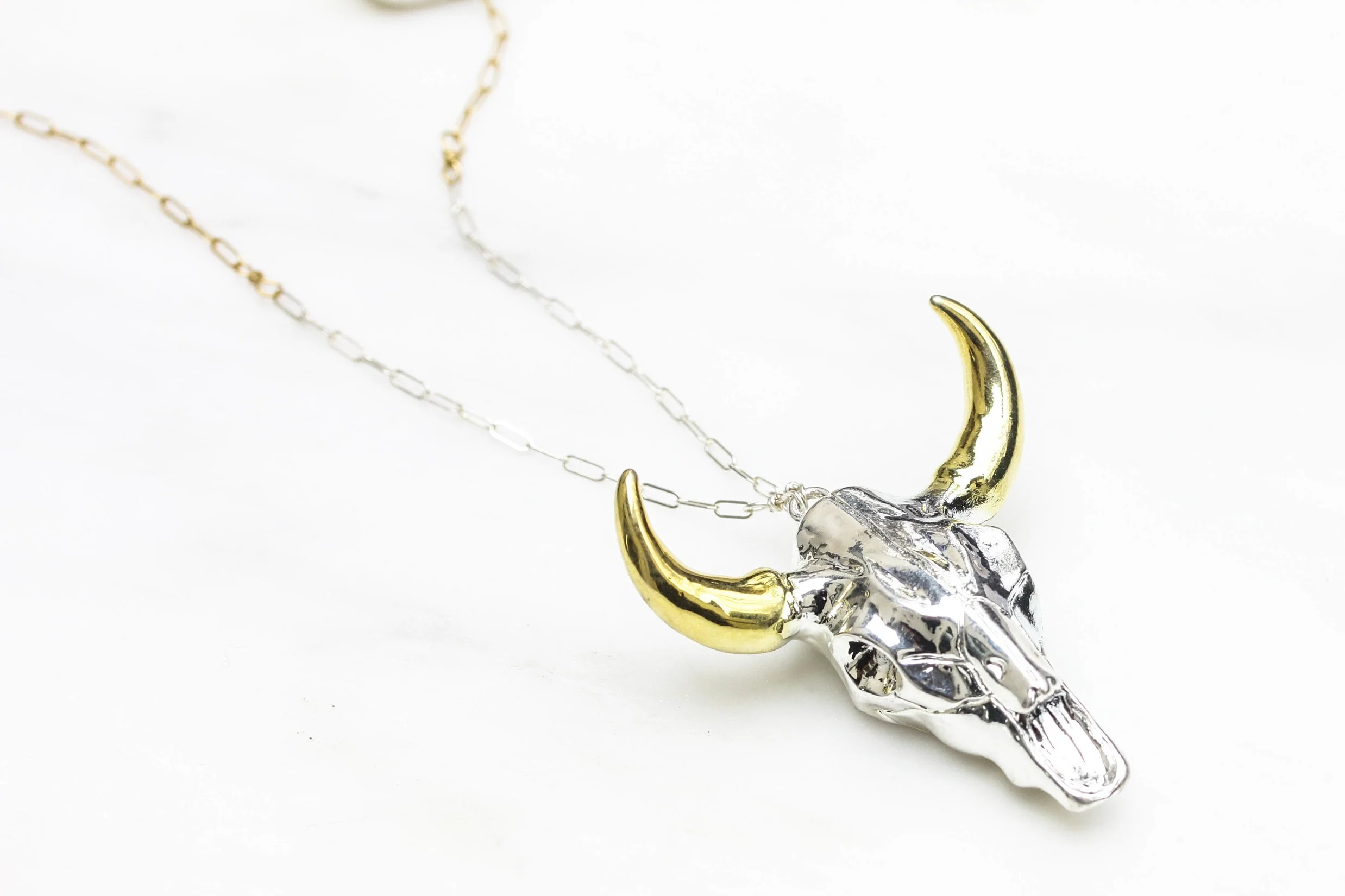 Chrome Longhorn Long Necklace $110